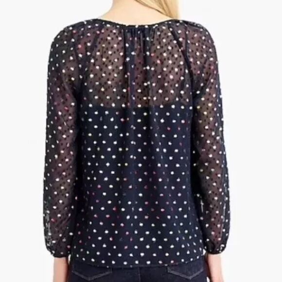 J. CREW- Popover in Rainbow Clip Dot Chiffon Semi Sheer Navy Multi, Size XL - Picture 6 of 13